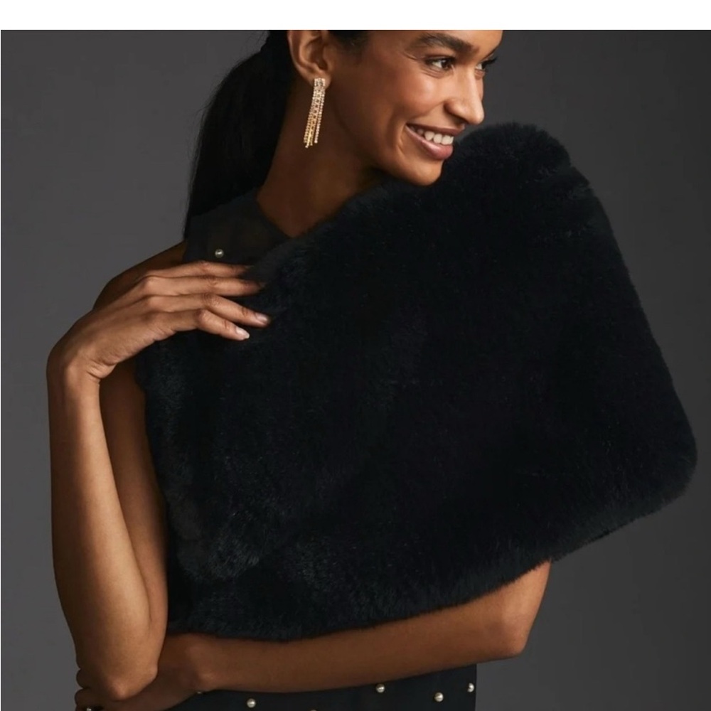 Anthropologie Black Faux Fur Wrap